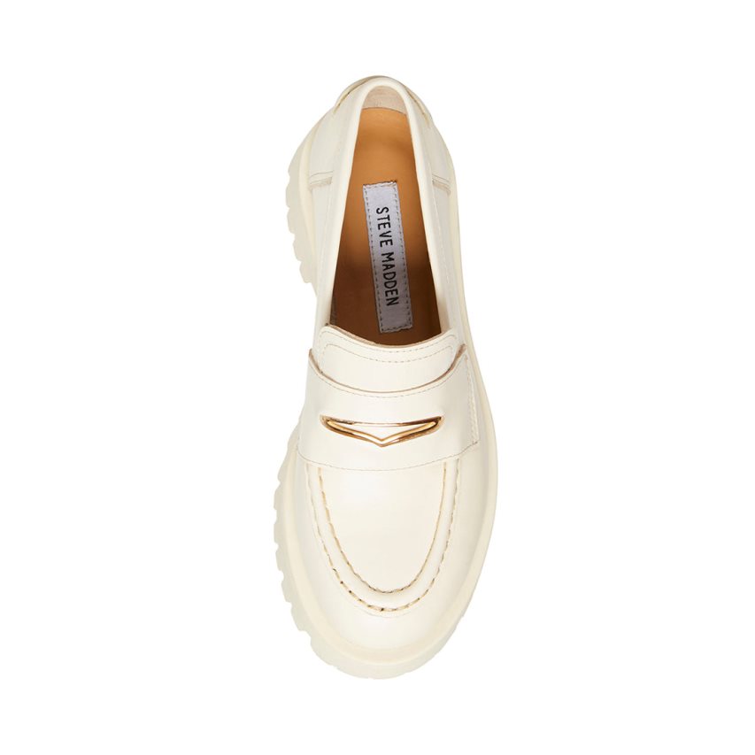 White Steve Madden Lawrence Leather Women's Loafers | PH 7614MZO